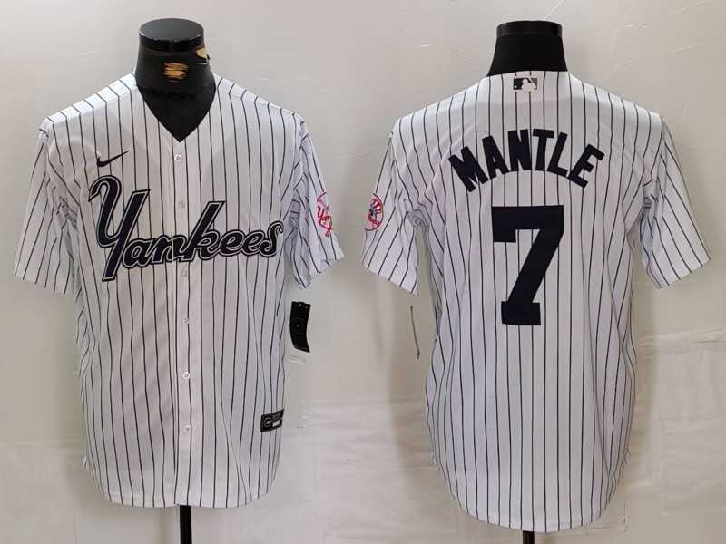 Men%27s New York Yankees #7 Mickey Mantle White Pinstripe Fashion Cool Base Jersey->new york yankees->MLB Jersey